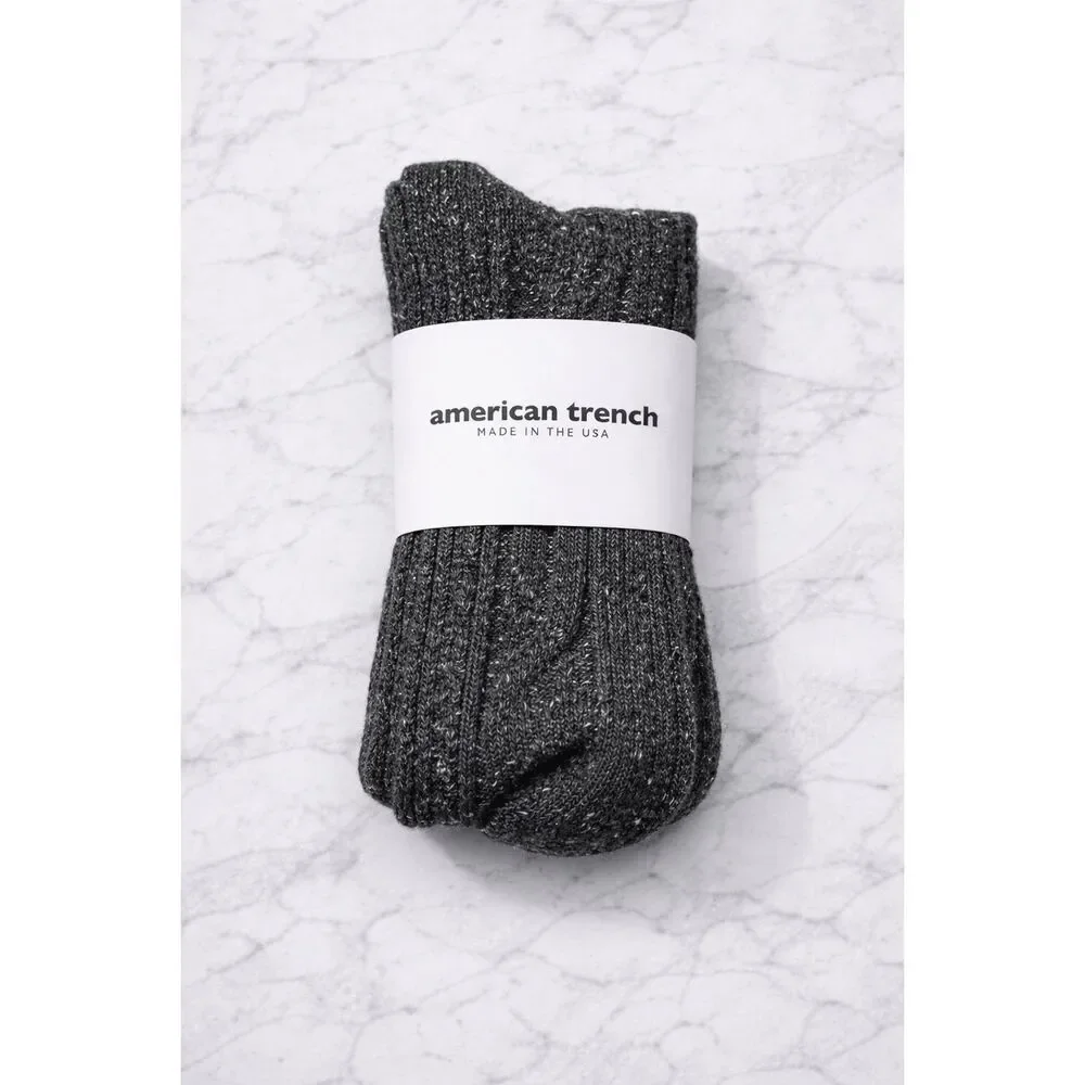 American Trench Premium Wool Silk Cable Knit Socks Charcoal Gray USA Women NWT
